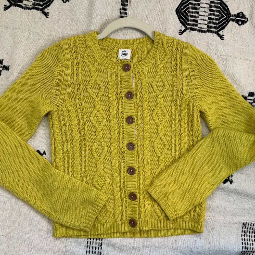 Mini Boden Cableknit Botton Down Sweater Cardigan, 11-12Y